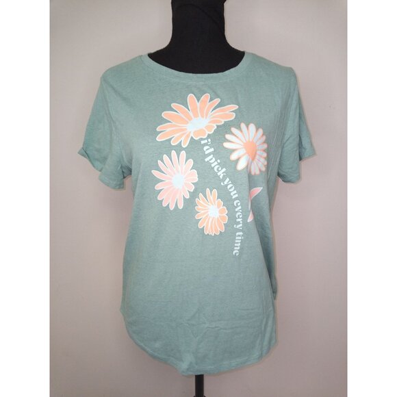 Old Navy Everywhere Green Orange Flower Tee Size Medium - Picture 1 of 6